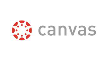 Canvas Learning Management system logo is red circle with dots followed by a grey text, 'canvas'.